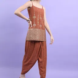 Vishudh Rust Ethnic Motifs Printed Regular Kurta with Dhoti Pants image 4