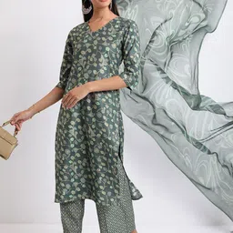 KETCH Ethnic Motifs Printed Kurta with Trousers & Dupatta image 3