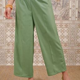 Vishudh Green Ethnic Motifs Yoke Design Thread Work Straight Kurta With Palazzos & Dupatta image 5
