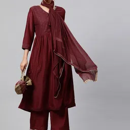 indo street Sequined A-Line Angrakha Kurta with Trousers & Dupatta image 4