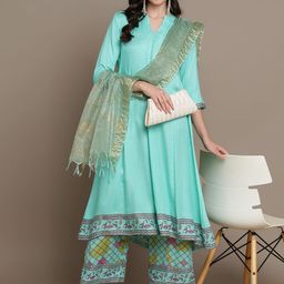 MALHAAR Printed Zari A-Line Kurta & Palazzos & With Dupatta image 2