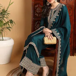 KALINI Women Embroidered Regular Kurta with Palazzos & With Dupatta-picture-3