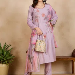 Anouk Round Neck Ethnic Motifs Embroidered Sequinned Kurta with Trouser & Dupatta-picture-9