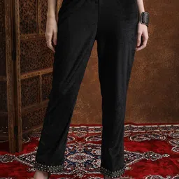 Vishudh Black Ethnic Motifs Yoke Design Regular Sequinned Kurta With Palazzos & Dupatta image 5