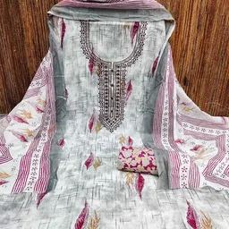 KALINI Ethnic Motifs Printed Pure Cotton Sequinned Unstitched Dress Material-image-77