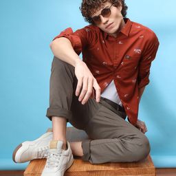 The Indian Garage Co Men Rust Red Slim Fit Printed Casual Shirt-image-63