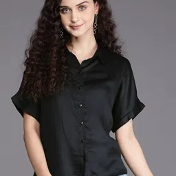 SHAYE Women Black Solid Comfort Casual Shirt-picture-26