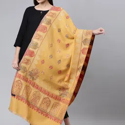 Pashmoda Women Mustard Yellow Floral Printed Kaani Woolen Shawl-56