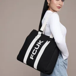 French Connection Brand Logo Printed Oversized Structured Shoulder Bag image 3