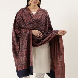 Pashmoda Women Navy Blue & Brown Woven Design Wool Jamawar Shawl-picture-13