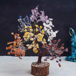 Golden Peacock Multicoloured Handcrafted Agate Stone Tree Showpiece-37