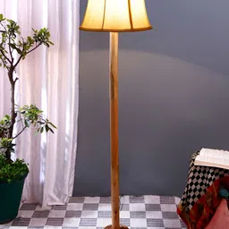 Devansh Brown & White Wooden Floor Lamp With Shade-15