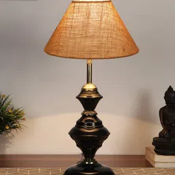 Devansh Beige & Black Solid Table Lamp With Iron Base-15