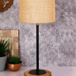 Devansh Beige & Brown Self Design Solid Cylindrical Table Lamp-29