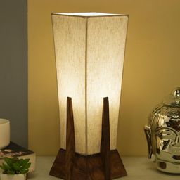 Homesake Brown & Off-White Solid Handcrafted Sheesham Wood Column Table Lamp-15