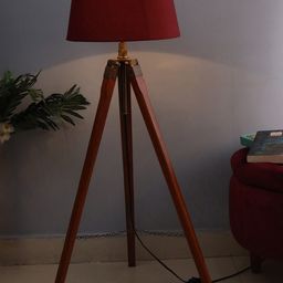 Homesake Maroon & Brown Solid Classic Country Wooden Tripod Lamp-26