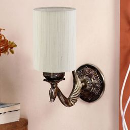 Devansh Off-White & Gold Toned Antique Wall Lamp With Cotton Conical Shade-20