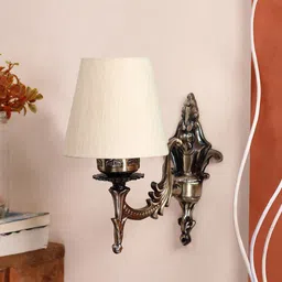 Devansh Off-White Textured Antique Wall Lamp With Cotton Conical Shade-28