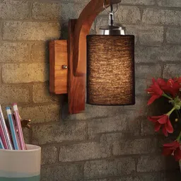 Devansh Black & Brown Wooden Cylinder Shaped Wall Lamp-56