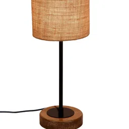 Devansh Beige & Brown Self Design Solid Cylindrical Table Lamp image 5