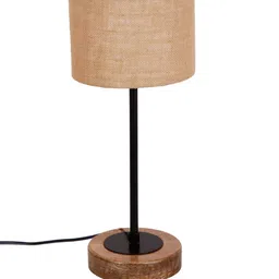 Devansh Beige & Brown Self Design Solid Cylindrical Table Lamp image 2