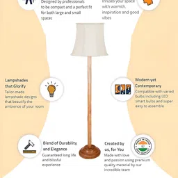 Devansh Brown & White Wooden Floor Lamp With Shade image 4