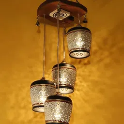AAKRITI ART CREATIONS Moon-4 Golden & Brown Printed Metal Ceiling Lamp-image-29