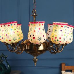 MFD HOME FURNISHING White & Copper-Toned Aluminium Traditional Ceiling Chandelier-58