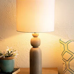 ellementry White & Beige Contemporary Mango Wood Buffet Table Lamp with Shade-picture-12