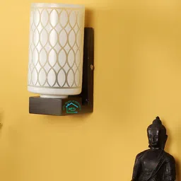 MFD HOME FURNISHING White & Brown Printed Cylinder Shaped Wall Lamp-image-30