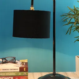 Devansh Black Cotton Drum Shade Iron Table Lamp-40