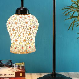 Devansh Gold-Toned & Red Printed Glass Contemporary Table Lamp with Shade-22