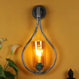 MFD HOME FURNISHING Grey & Gold-Toned Cylinder Shaped Wall Lamp-image-85