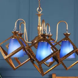 MFD HOME FURNISHING Gold-Toned & Blue Aluminium Traditional Chandelier-22