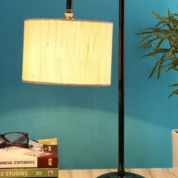 Devansh Off White Jute Drum Shade Iron Table Lamp-13