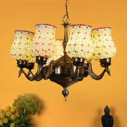 MFD HOME FURNISHING Gold-Toned & Off White Aluminium Traditional Cluster Light-15