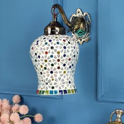 MFD HOME FURNISHING Multi-Coloured Floral Printed Bell-Shaped Wall Lamp-13