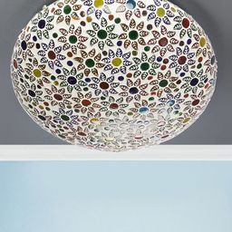 Devansh White & Multicoloured Printed  Flush Mounted Mosaic Ceiling Lamp image 2