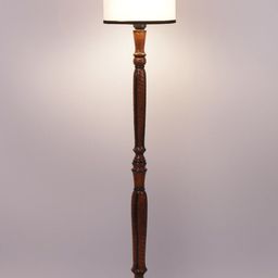 Devansh White & Brown Fabric Traditional Floor Lamp with Shade image 2