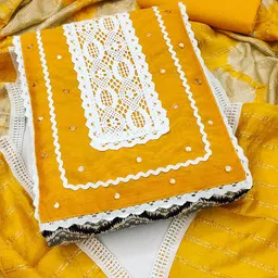 SHADOW & SAINING Chevron Printed Mirror Work Pure Cotton Unstitched Dress Material-picture-13