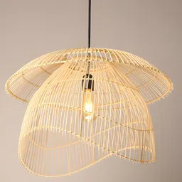 HABERE INDIA Beige Textured Bamboo Ceiling Lamp-16