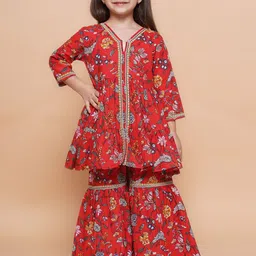 Modish Couture Girls Floral Printed Empire Pure Cotton Anarkali Kurta with Sharara-picture-34
