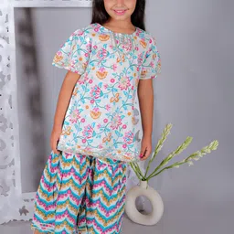 Ka-mee Girls Floral Printed Gotta Patti Pure Cotton Kurta with Sharara-image-89