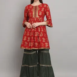 all about you Floral Printed Regular Kurta with Sharara-image-49