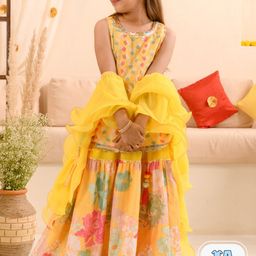 pspeaches Girls Floral Printed Sequinned Regular Straight Kurta & Sharara With Dupatta-image-52