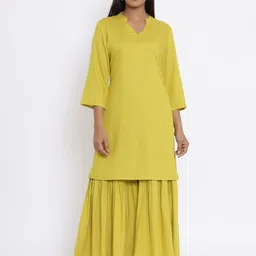 MIRAVAN Women Yellow Pure Cotton Kurti with Sharara-image-16
