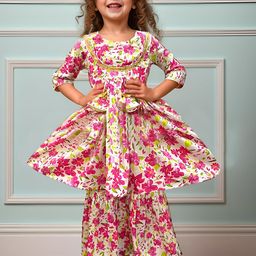 A.T.U.N. Girls Floral Printed Regular Sleeves Gotta Patti Kurta & Sharara-image-75