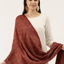 Pashmoda Women Maroon Woven Design Wool Shawl-image-36