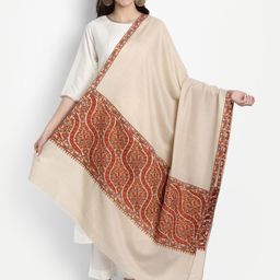 Zamour Women Beige Paper Mache Embroidery Kashmiri Shawl-picture-52