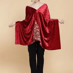 Moda Chales Floral Embellished Beads and Stones Velvet Shawl-18